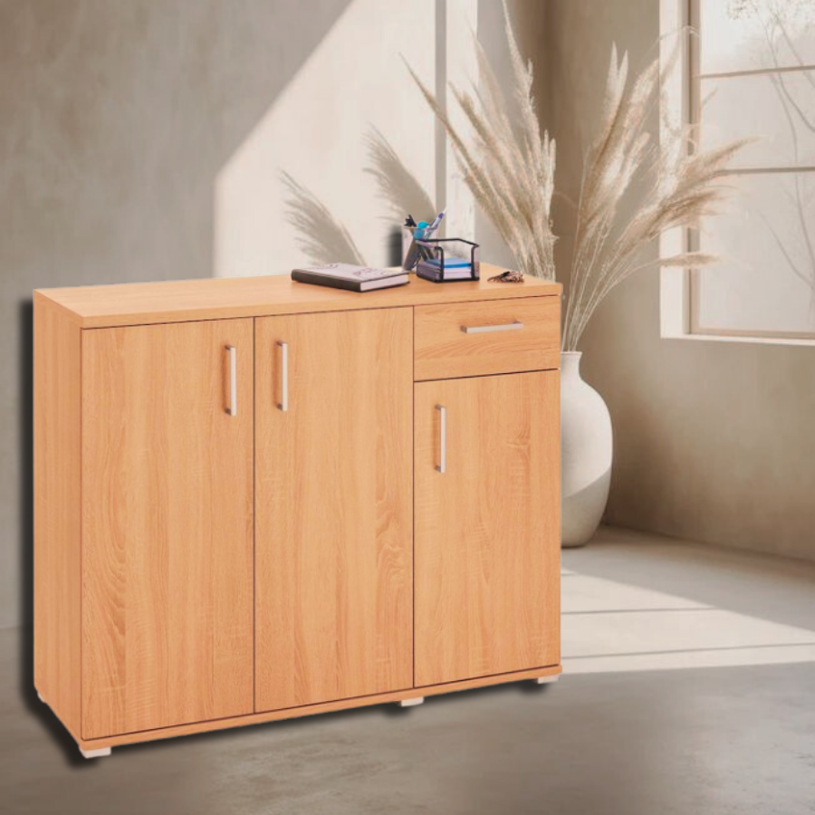 Profile Filing Cabinets with 3 Doors and 1 Drawers in Natural color. 