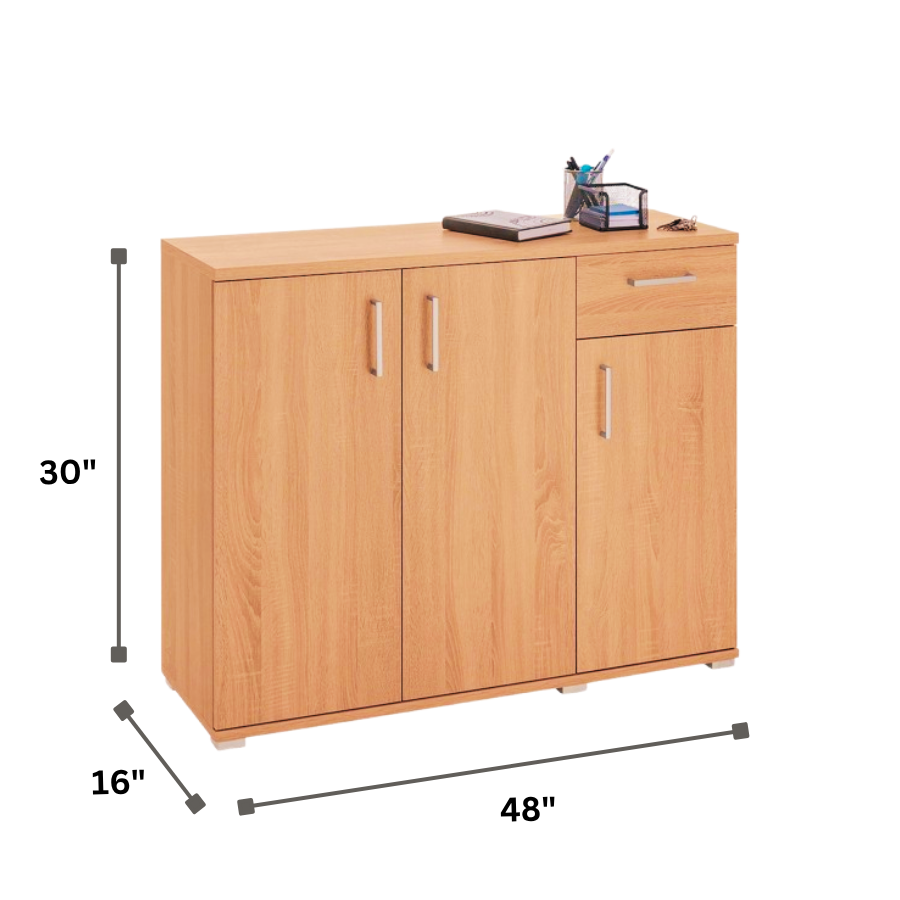 Profile Filing Cabinets with 3 Doors and 1 Drawers in Natural color. 